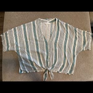 Blues and grays striped blouse flowy blue green small soft
